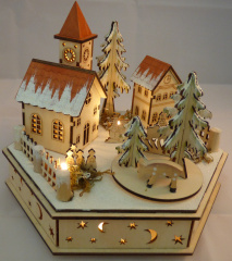 Hölzerne Spieluhr Weihnachtsdorf mit LEDs