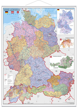 Deutschland/Österreich/Schweiz Postleitzahlen- und Organisationskarte