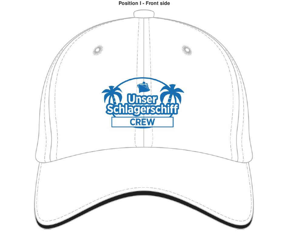 Baseball-Cap "Unser Schlagerschiff Crew" mit Klettverschluss weiß