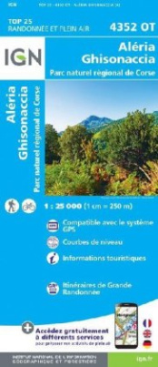 IGN Karte, Carte de randonnée (et plein air) Aléria Ghisonacci Parc National de Corse